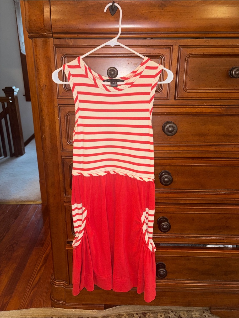 Marc by Marc Jacobs Red Ivory Striped Sleeveless Cotton Dress S